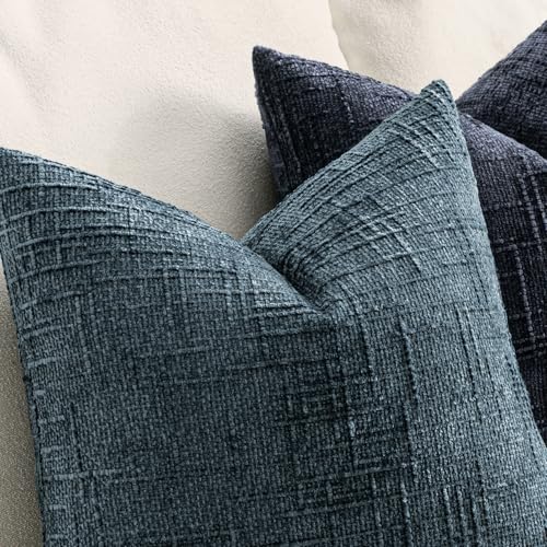 MIULEE Chenille Textured Throw Pillow Covers Blue 18x18 Set of 2 - color: Blue, size: 18" x 18" (Pack of 2)