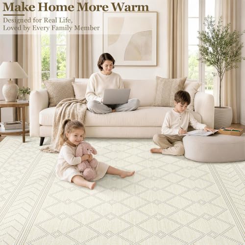 9x12 Area Rug For Living Room, Washable Beige Rugs Non Slip Low Pile - color: Beige, size: 9' x 12' (Rectangular)