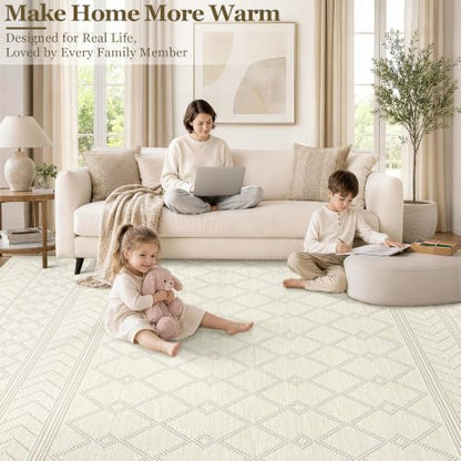 9x12 Area Rug For Living Room, Washable Beige Rugs Non Slip Low Pile - color: Beige, size: 9' x 12' (Rectangular)