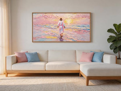 CHDITB Jesus Walking on Water Framed Canvas Wall Art 40x20 Inch - color: Jesus Walking on Water, size: 40"L x 20"W
