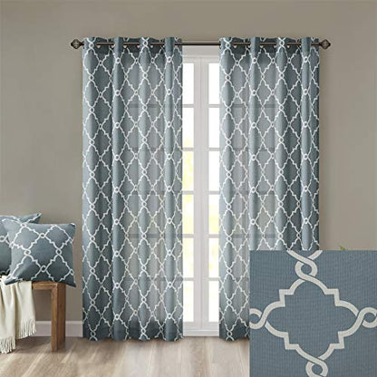 Madison Park Fretwork Print Window Curtain 1 Panel, 50x63 Blue/White - color: Blue/White, size: 50"W x 63"L (Pack of 1)