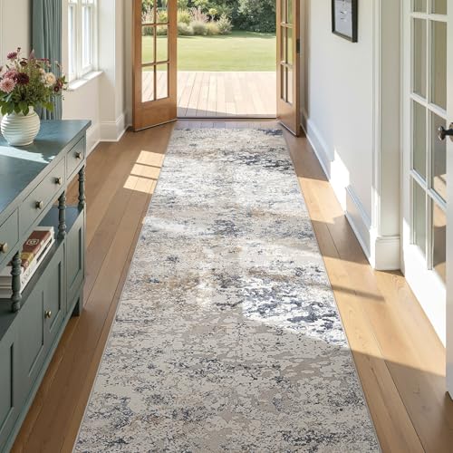 DMOYEST 3x10 Washable Runner Rug for Hallway: Soft Neutral Modern Abstract Low Pile Rug Indoor - Carpet for Bedroom Dining Room Kitchen Entryway - Beige Blue - color: Beige Blue, size: 3' x 10' (Runner)