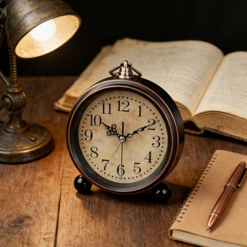 5'' Vintage Alarm Clock, Silent Non-Ticking Battery Operated