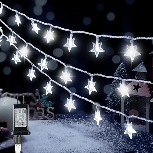HEYFUNi White Star String Lights, 33FT 100 LED Plug in with Timer - color: White, size: 100 LED-Plug