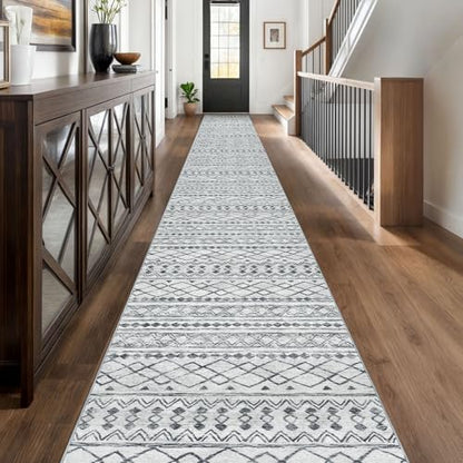 KUTA Extra Long Runners for Hallways 2.6x20ft Washable Grey Boho Runners - color: Grey, size: 2'7" x 20' (Runner)