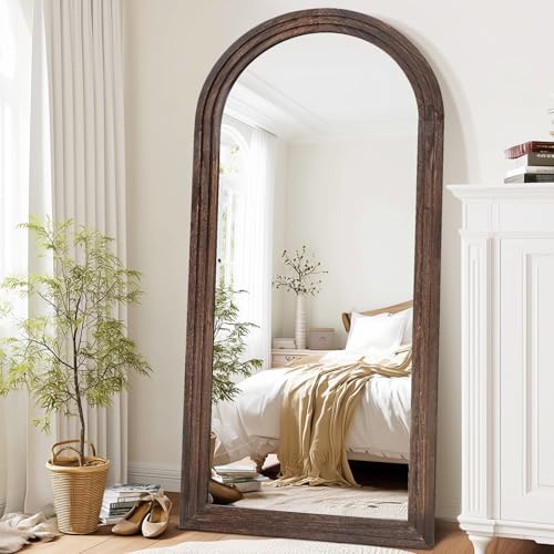 71x32 Arched Full Length Mirror, Solid Wood 3 Layer Frame, Brown - color: Brown-3 Layer-ar Frame, size: 71"L x 32"W