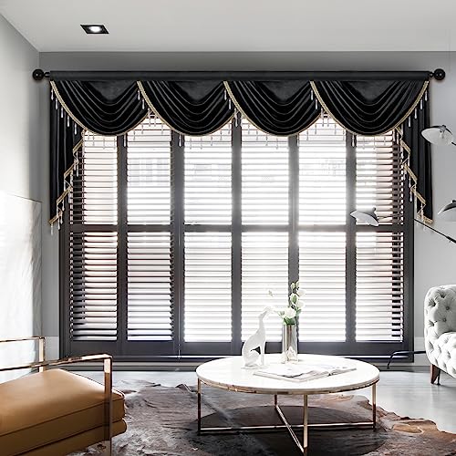 ELKCA Luxury Black Velvet Curtain Valances for Living Room with Beads(118inch,1 Panel) - color: Black, size: 118"W x 43"L (Pack of 1)
