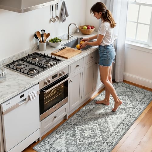 Lessymo 2 x 5 Runner Entryway Rug, Machine Washable Kitchen Rugs Grey White - color: Grey Beige, size: 2' x 5' (Runner)