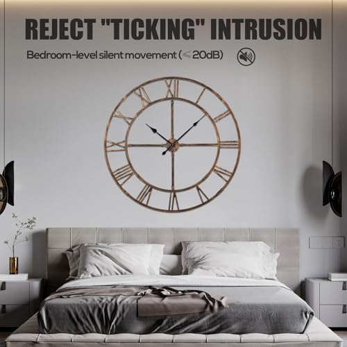 32 Inch Large Silent Wall Clock, Easy Assembly Roman Numeral Bronze - color: Bronze Metal Wall Clock, size: 32inch