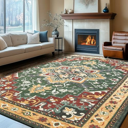 Rugflix 8x10 Area Rugs for Living Room, Washable Red Green Large Rug - color: Red Green, size: 8' x 10' (Rectangular)