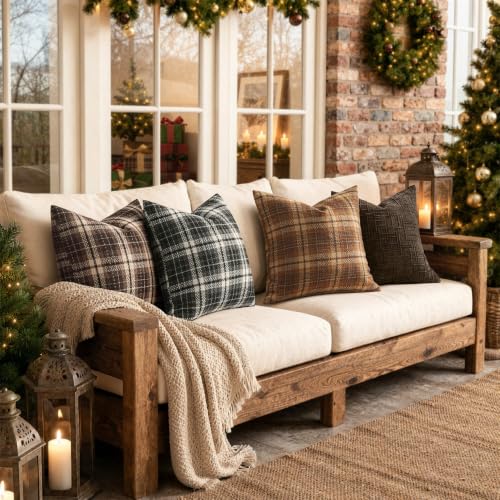 MIULEE Tartan Plaid Throw Pillow Covers Fall 18x18 Inch Black - color: Black, size: 18" x 18" (Pack of 2)