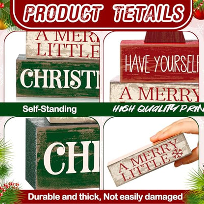 Moucuny 4 Pcs Christmas Table Decor, Wooden Red Merry Christmas Tree Signs - style: Christmas Tree