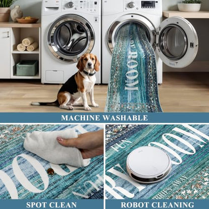 TOPRUUG Laundry Room Rug Runner 20"x47", Non Slip Waterproof Laundry Mat - color: Teal Blue, size: 1'8" x 4' (Rectangular)