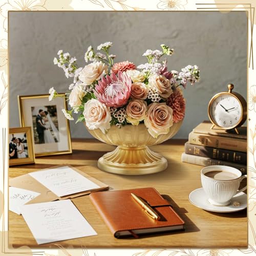 2 Pcs Metal Compote Vase, Floral Centerpiece Bowls, Bright Gold - color: Bright Gold