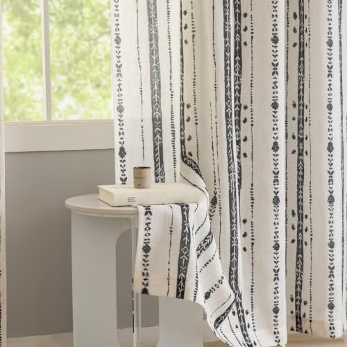 Black Boho Linen Curtains for Living Room 63 Inch Length 2 Panels - color: Black, size: 52"W x 63"L (Pack of 2)