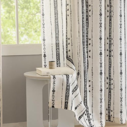 Black Boho Linen Curtains for Living Room 63 Inch Length 2 Panels - color: Black, size: 52"W x 63"L (Pack of 2)