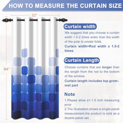 Royal Blue Ombre 90% Blackout Curtains 84 Inches Long 2 Panels for Living Room Bedroom Checkered Patterned Room Darkening Curtains Insulated Window Treatment Drapes with Grommet Top, 52" x 84" - color: 03 Diamond - Royal Blue, size: 52"W x 84"L (Pack of 2