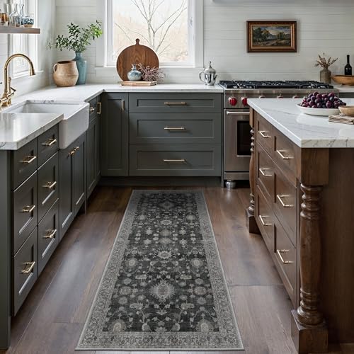 GENIMO 2.5x8 Non Slip Runner Rug, Washable Lightweight Hallway Charcoal - color: Charcoal, size: 2'6" x 8' (Rectangular)
