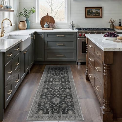 GENIMO 2.5x8 Non Slip Runner Rug, Washable Lightweight Hallway Charcoal - color: Charcoal, size: 2'6" x 8' (Rectangular)