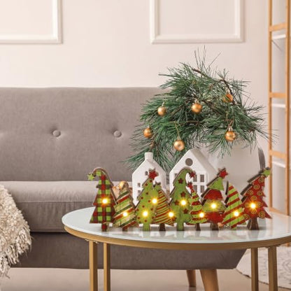Yousoontic Christmas Tree Decor Table Centerpieces, Green and Red Wooden Sign Decorations with LED Lights 3D Block, Light up 3D Green Monster Ornament for Tabletop Mantel Desk Table Home Office Party - style: Christmas Tree