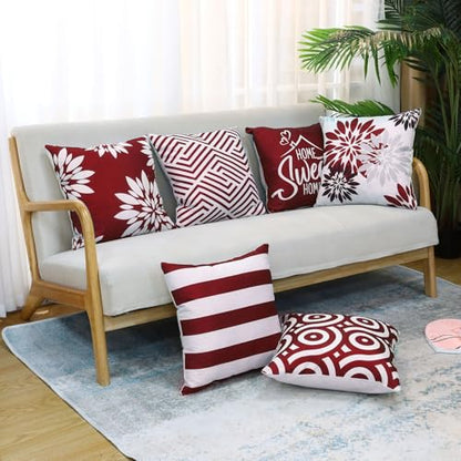 Flutesan 12 Pcs Pillow Covers 18x18 Geometric Linen for Couch, Red - color: Red