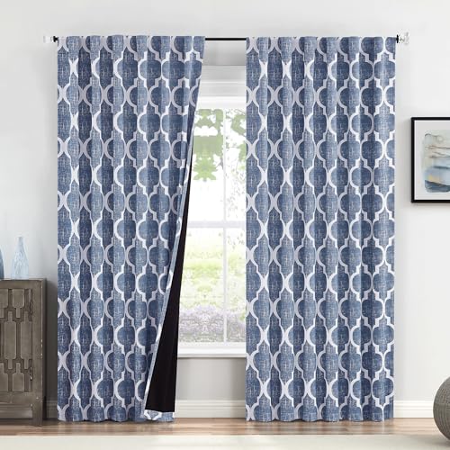 Beauoop Moroccan 100% Blackout Curtains Bedroom Blue 50x84 2 Panels - color: Rod Pocket | Blue, size: 50"W x 84"L (Pack of 2)