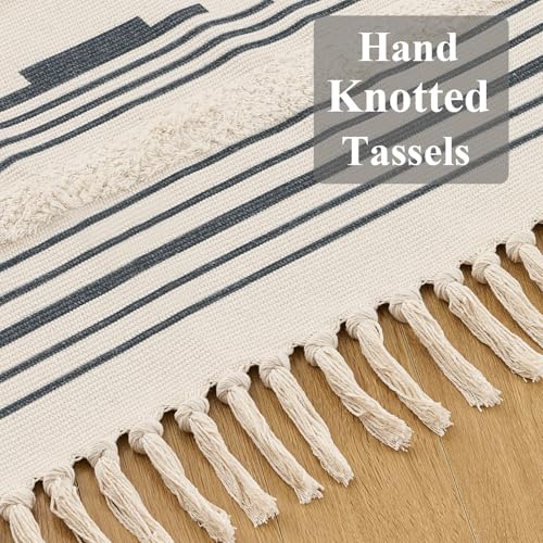 Boho Runner Rug Washable Hallway Rug Runner, Tufted Woven Cotton Farmhouse Area Floor Mat for Bedroom, Modern Diamond Entryway Carpet with Tassels (Grey, 2'x3') - size: 2' x 3' (Rectangular)