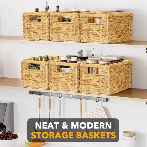 SpaceAid 6 Pack Wicker Basket, Storage Baskets for Organizing, Woven Rattan Basket with Handles for Shelves, Water Hyacinth Large Cube Organizer Storage Bin, 13x8.2x7 inch, Natural - size: 6-Pack, 13x8.2x7in