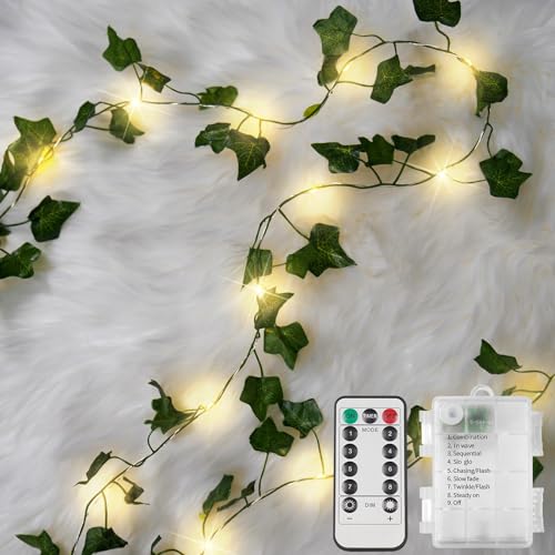 suddus 33FT 100LED Ivy Vine Fairy Lights Battery Operated Copper Wire - color: IVY, size: 100 LED-Battery