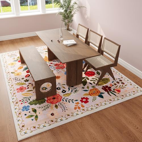 Rugcomf Area Rug 5x7 Washable, Beige - color: Beige, size: 5' x 7' (Rectangular)
