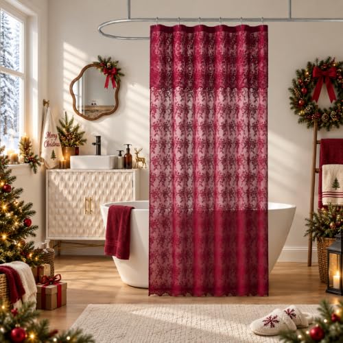 TUDECO Stall Burgundy Shower Curtain for Christams Bathroom, 36W x 72L Inch - color: Burgundy, size: 36"W x 72"L (Pack of 1)