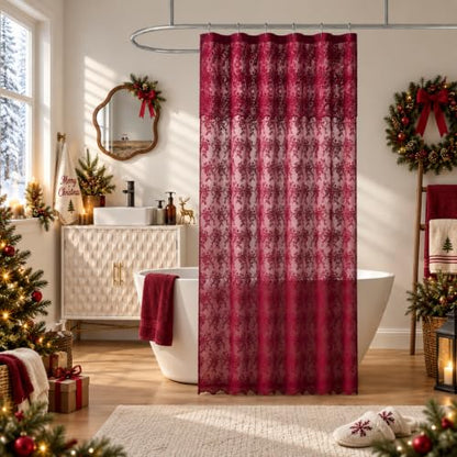TUDECO Stall Burgundy Shower Curtain for Christams Bathroom, 36W x 72L Inch - color: Burgundy, size: 36"W x 72"L (Pack of 1)