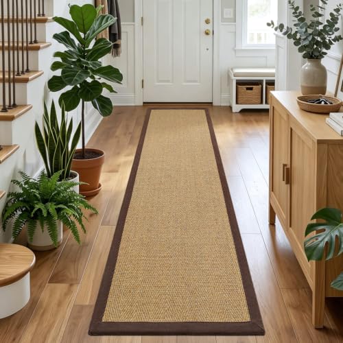 DEXI Jute Runner Rug 2'8''x12', Rug Runners for Hallways, Natural/Brown - color: Natural/Brown, size: 2'8" x 12' (Runner)