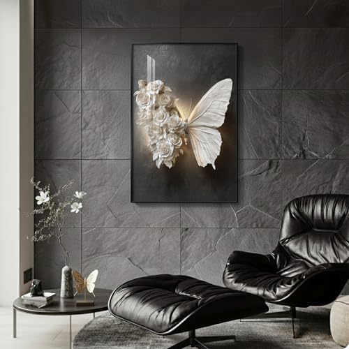 Large Framed Black and White Butterfly Floral Wall Art, 1 Piece 24x36 In - color: Black White Butterfly