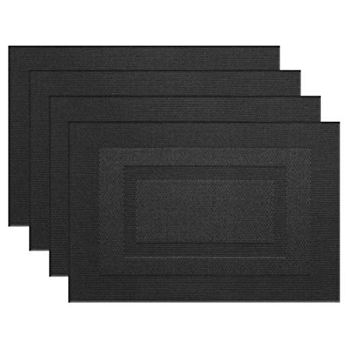 PIGCHCY Placemats,Washable Vinyl Woven Table Mats,Elegant Durable Placemats for Dining Table Set of 4 (18 x 12 inches, Pure Black) - color: Box: Black Pure, size: 4 Placemats