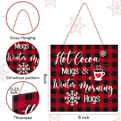 Blulu Christmas Wooden Sign Hot Cocoa Baking Quote Hanging Plaque,Plaid - color: Buffalo Plaid
