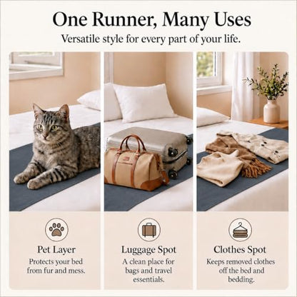 Solid Bed Runner Set,2 Pillow Covers,Blue Gray,82.7x19.7in - color: Blue Gray, size: Full/Queen