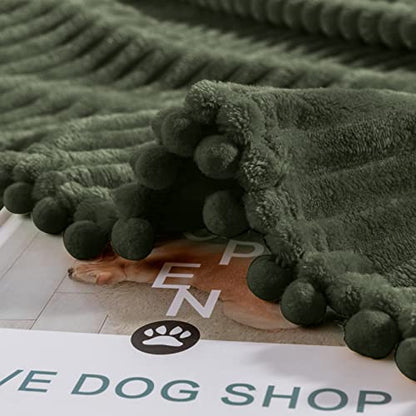 DISSA Fleece Blanket Twin Size – 60x80, Olive Green – Soft, Plush, Fluffy, Fuzzy, Warm, Cozy – Perfect Throw for Couch, Bed, Sofa - with Pompom Fringe - Flannel Blanket Throw Blanket - color: Olive Green, size: 60x80"