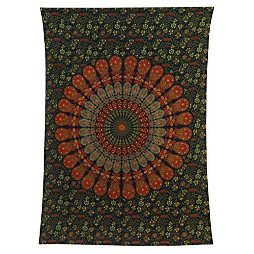 Bless International-Organic-Cotton-Golden-Green-Handmade-Mandala-Tapestry - color: Golden Green, size: 40"L x 30"W