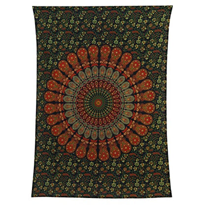 Bless International-Organic-Cotton-Golden-Green-Handmade-Mandala-Tapestry - color: Golden Green, size: 40"L x 30"W