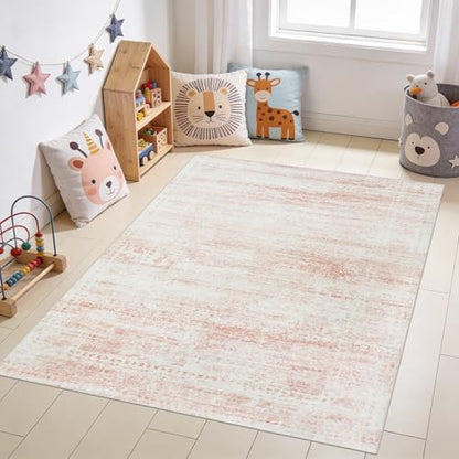Pink Washable Rugs 4x6 Area Rugs for Living Room,Bedroom,Kids Room,Nursery - color: Pink-white, size: 4' x 6' (Rectangular)