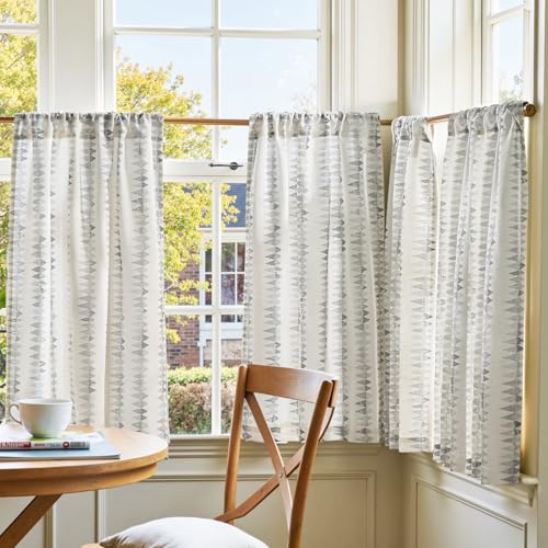 jinchan Grey Linen Kitchen Tier Curtains 24 Inch Modern Boho 2 Panels - color: Tribal | Grey on Linen, size: 26"W x 24"L (Pack of 2)