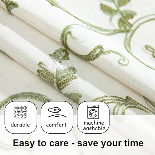 VOGOL Green Vine Embroidered Valance, Linen Texture, 60 x 18 Inches - color: Green, size: 60"W x 18"L (Pack of 1)