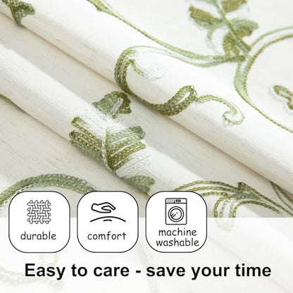 VOGOL Green Vine Embroidered Valance, Linen Texture, 60 x 18 Inches - color: Green, size: 60"W x 18"L (Pack of 1)
