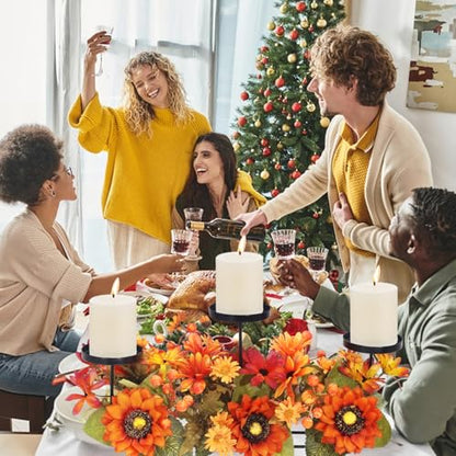 Fall Decor Metal Candle Holder Table Arrangements with Berry Maple Leaf