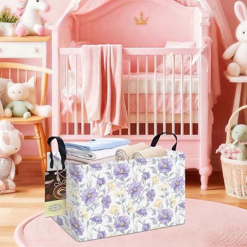 Rectangle Foldable Storage Basket Handles For Home, Purple Flowers - color: REC-Purple Flowers