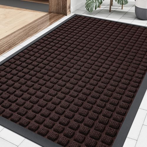 Smiry Front Door Mat Outside Entrance, Natural Rubber Doormat, 35x23 Inch - color: Brown, size: 35" X 23"