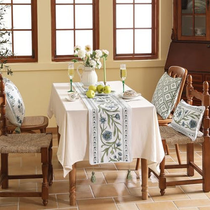 ISAENNE Designer French Linen Table Runner,87"x12"-Mosella E - color: Mosella E, size: 12X87 Inches