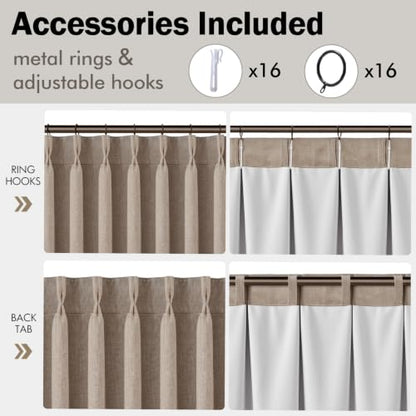 MIULEE Pinch Pleated Blackout Linen Curtains Burlywood Birch 2 Panels 40x90 - color: Burlywood Birch, size: 40"W x 90"L (Pack of 2)
