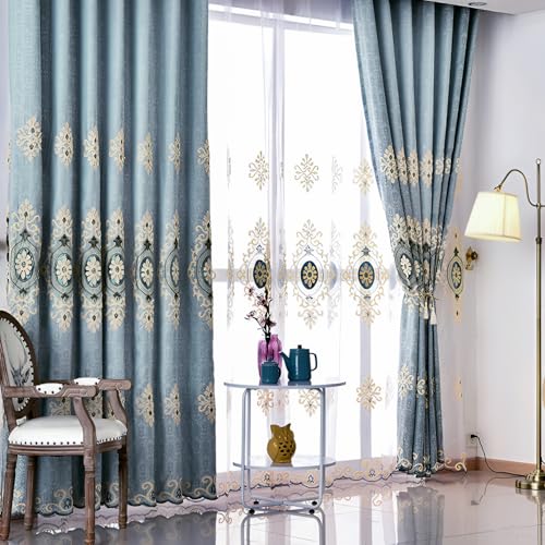 VOGOL Simple Chenille Jacquard Blackout Window Elegance Curtains/Drapes/Panels/Treatments for Bedroom Living Room,Top Grommets, Two Panels, W54 x L96 inch - color: Blue-curtain, size: 54"W x 96"L (Pack of 2)